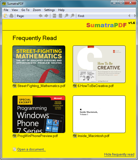 Sumatra PDF ebook reader app for windows