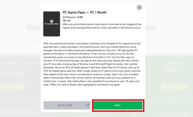 Pass de jeu PC d'un mois