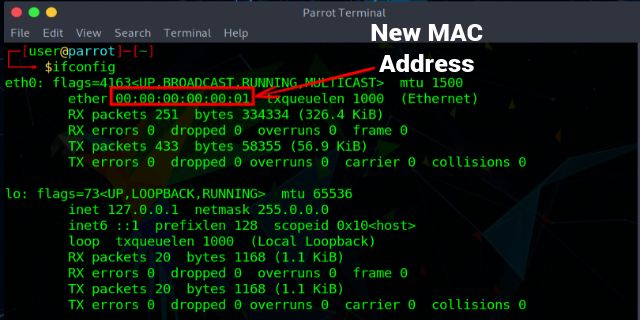 vérification de la nouvelle adresse mac