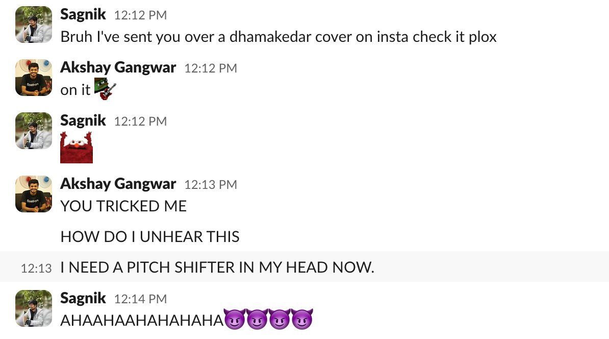 Screenshot of a Slack conversation between Akshay and Sagnik
