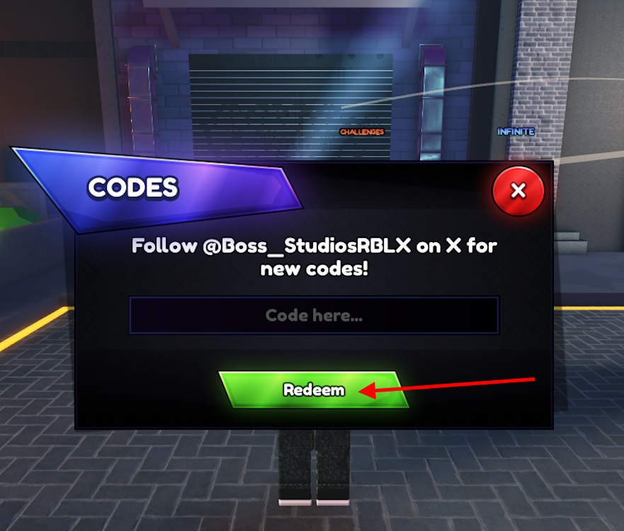 Redeem codes in ALS Roblox