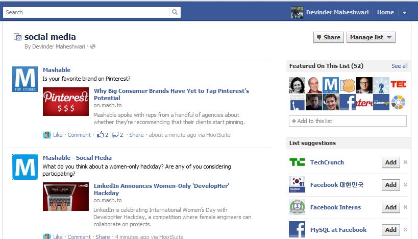 Facebook Interest Lists Lets Users Personalize News Feed