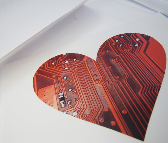 Valentine Geeky Greeting Card Circuit Board Heart Geek Love Note