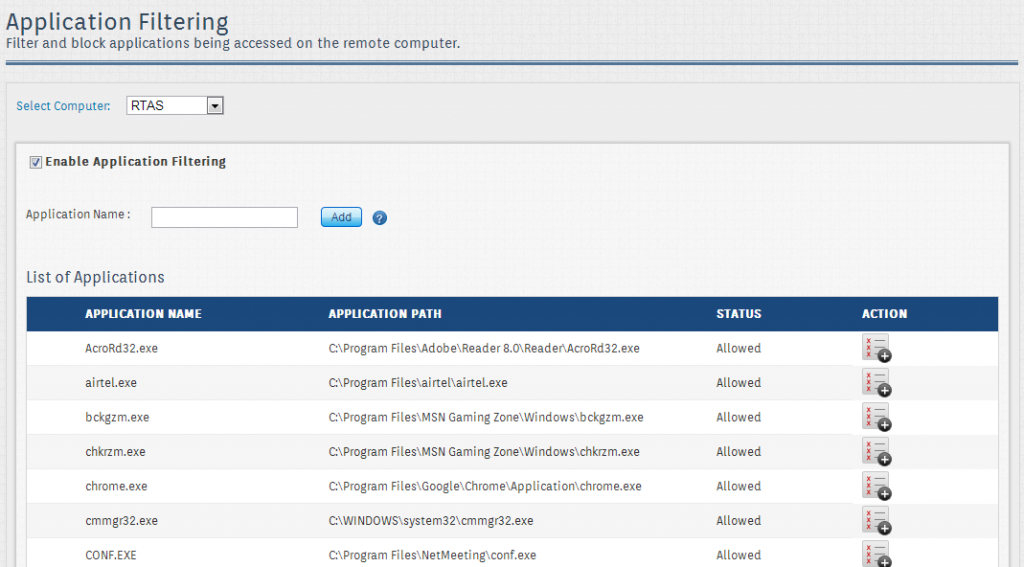 Appication filtering