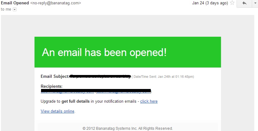 bananatag emial notification screenshot 