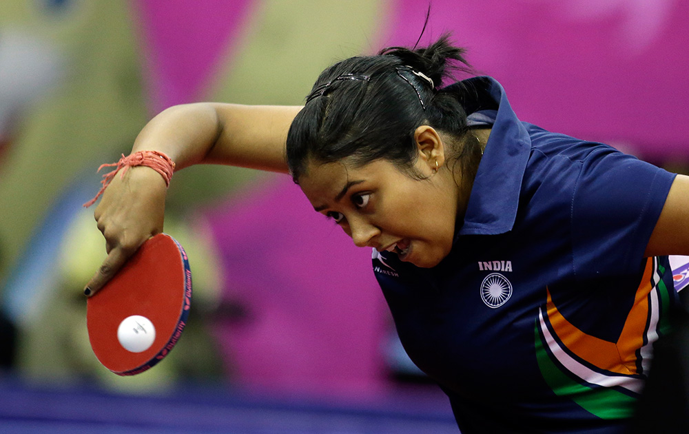 Ankita Das During Her Women's Single Table Tennis Match