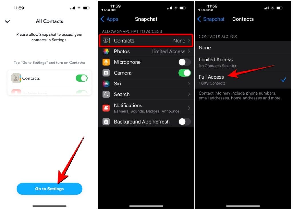 Find Snapchat Friends from Contacts on iPhone