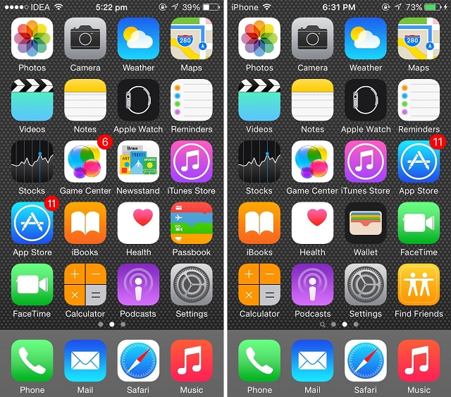 Typefaces iOS 8 vs iOS 9