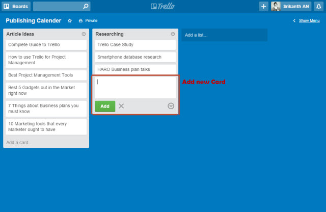 Trello add new card