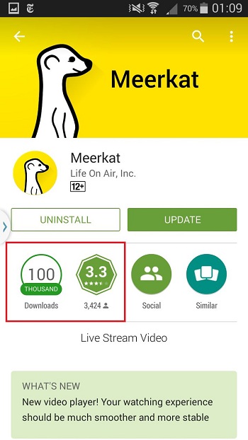 meerkat rating and downloads