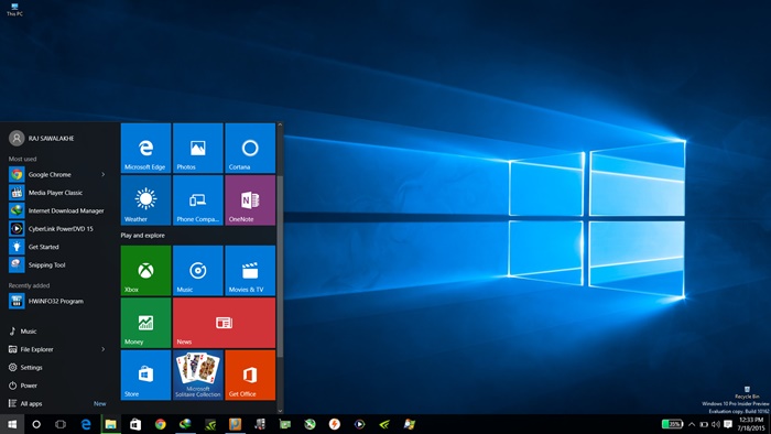 New Start menu in Windows 10