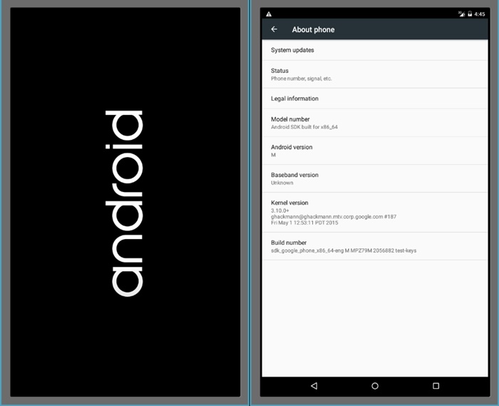 Android M Boot screen and Settings