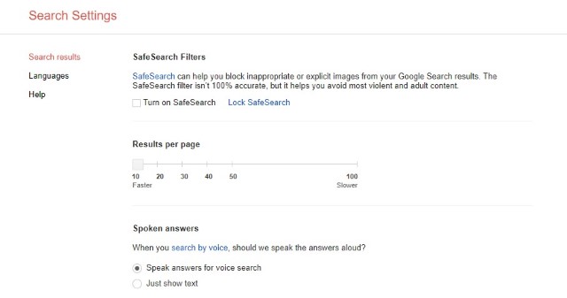 Google Search Settings