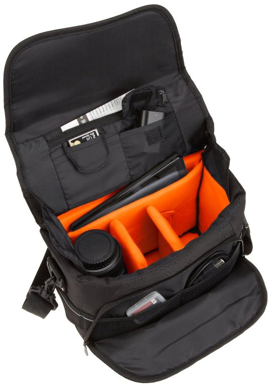 Basics Large DSLR Gadget Bag, Black with Orange Interior, Solid