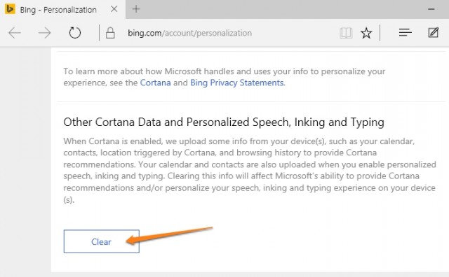 Cortana cloud data clear