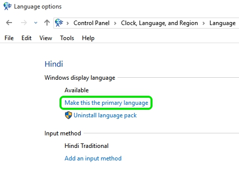 Windows 10 Primary language