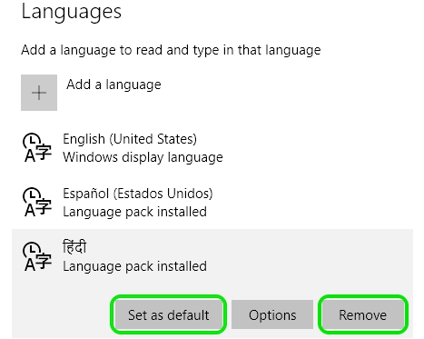 Windows 10 change remove language