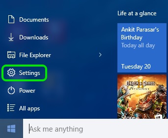 Windows 10 settings