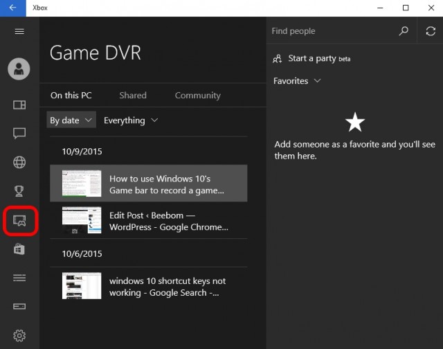 Xbox game DVR.