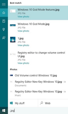 cortana search by extension