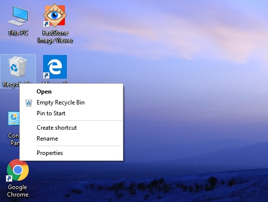 recycle bin pin to start windows 10