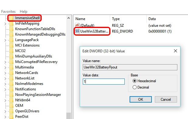 windows 10 battery ui change registry editor