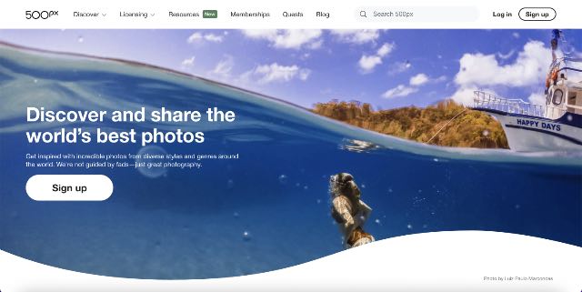 500px homepage