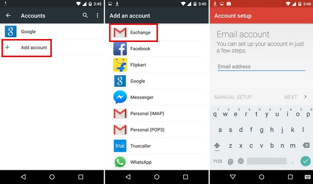 Add exchange account Android