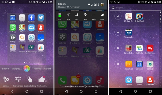 One Launcher Android App interface