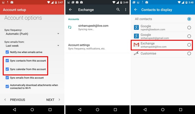 Sync Outlook Contact Android