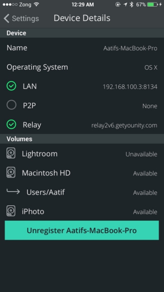 younity remote device details