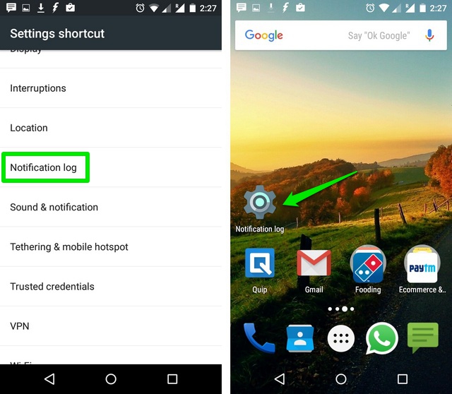 Android Notification log Widget