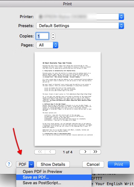 evernote export notes to pdf