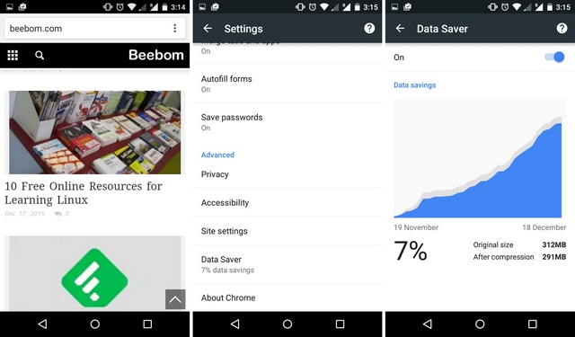 Google Chrome Android Data Saving