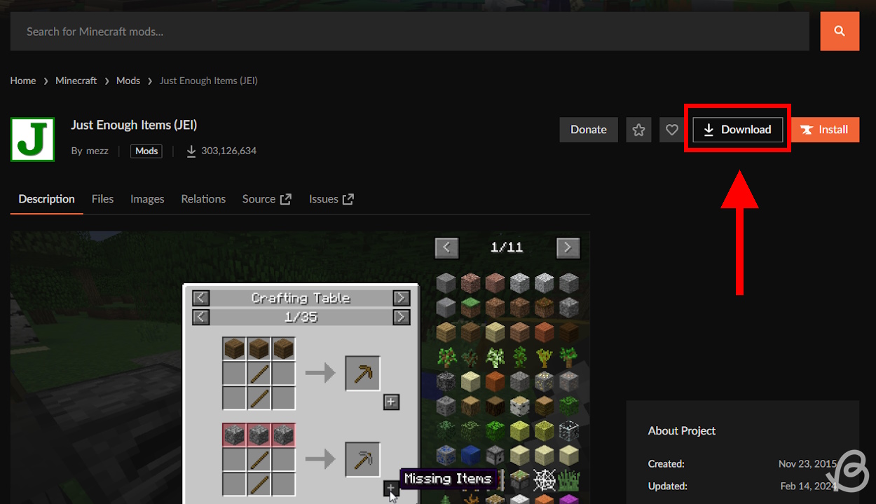 Click on the Download button next to the Minecraft mod