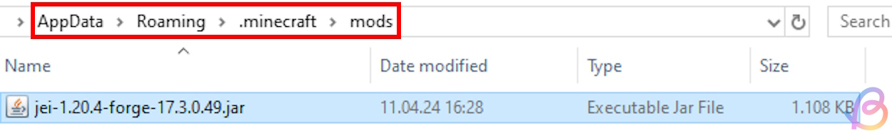 Move the downloaded mod into the Minecraft mods folder 