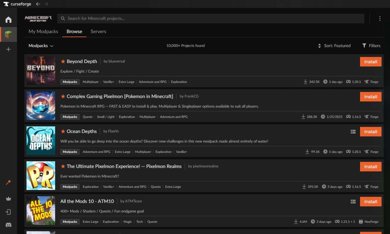 Minecraft Curseforge Modpacks