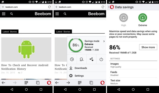 Opera Mini Android Data Saving