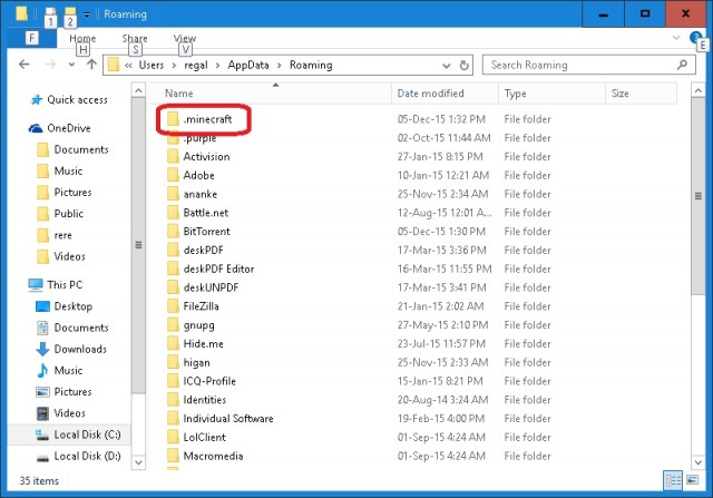 C users user appdata roaming minecraft