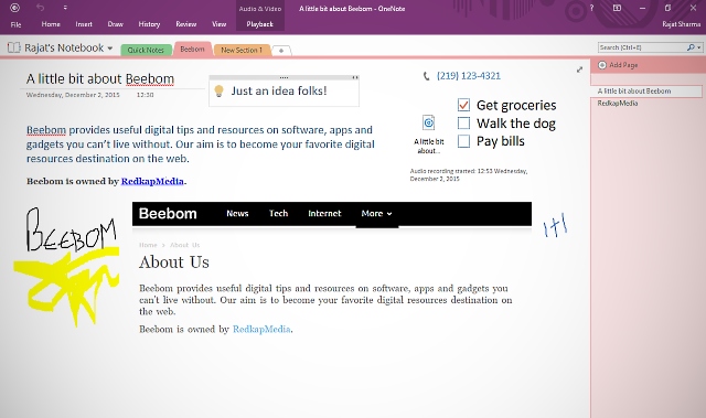onenote creating notes