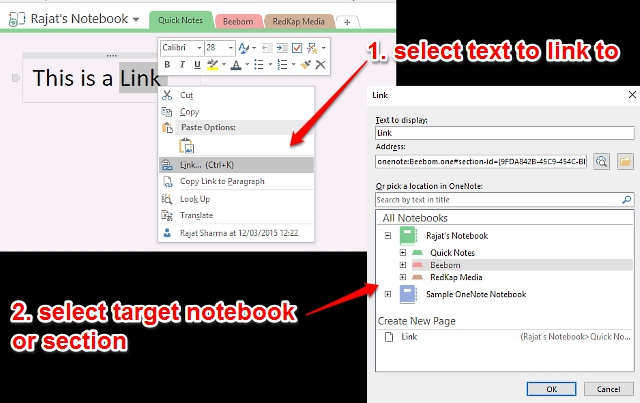 onenote linked notes