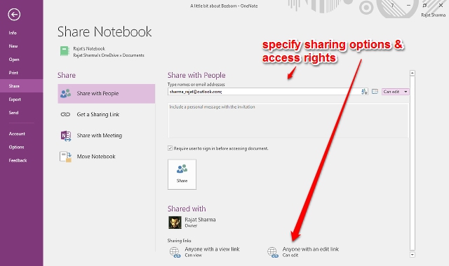 onenote note sharing
