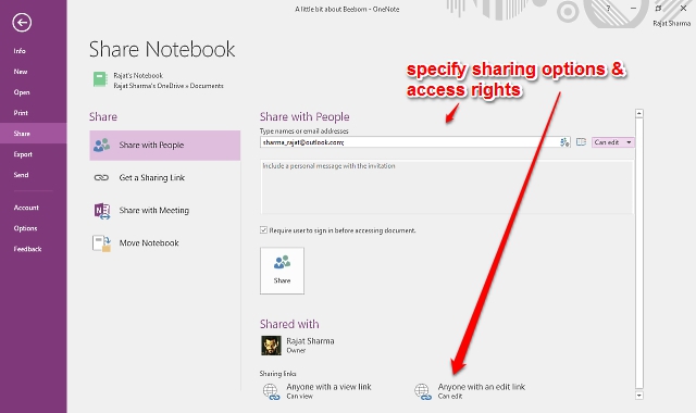 sharing onenote notebooks