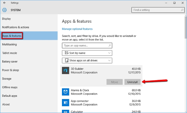 uninstall apps and programs windows 10