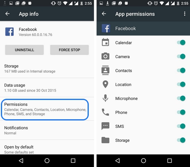 Berechtigungen für die Android 6.0 Marshmallow-App