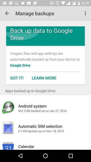 Android 6.0 Marshmallow backup app data