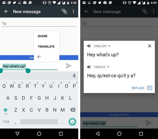 Android 6.0 Marshmallow translate integration