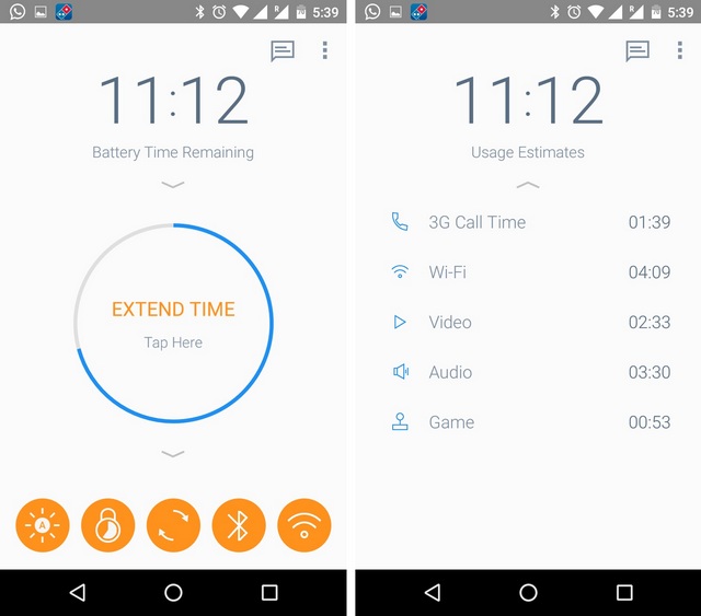 Battery Time Android app user interface