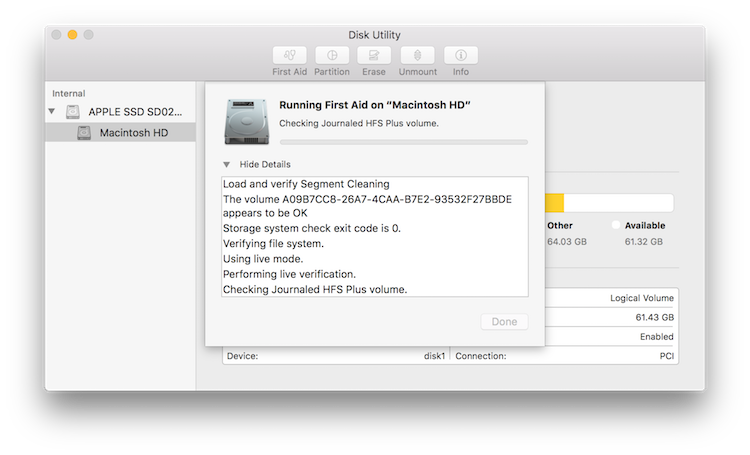 mac disk image incorrect free space first aid