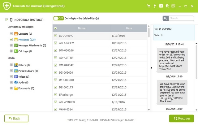 FoneLab Windows recover SMS 4